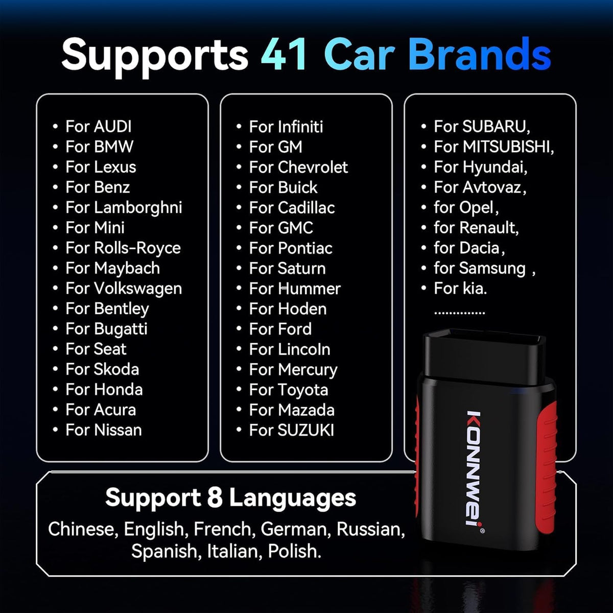 ماسح ضوئي OBD2 بلوتوث KDIAG - أداة تشخيص كاملة للسيارة لمحرك، ناقل حركة، ABS، TPMS، تكييف، توجيه، بطارية، أخرى، مع تحكم مزدوج الاتجاه، إعادة ضبط الزيت/EPB/DPF/BMS، تطبيق iOS Android