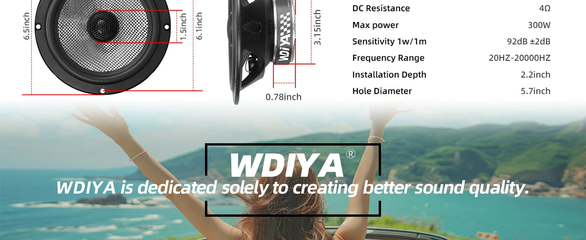 2 pcs 6.5 Inch Midrange Bass Speaker Coaxial Carbon Fiber Cone 300W Peak Power High Fidelity Audio Premium Stereo Sound