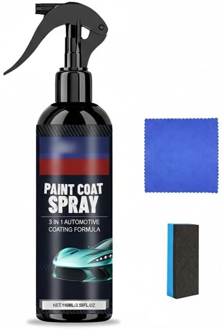 YelaJoy Ceramic Top Coat Spray for Cars, Waterless Wash & Hydrophobic Protection, High-Gloss Finish, Instant Shine, Includes Towel & Sponge, Car Detailing Solution（100ml）