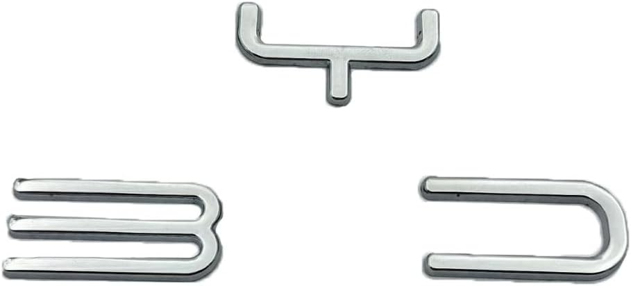 3D Metal Chrome Emblem Badge for BYD Han/Tang/Qin/Song/Yuan/Atto 3/Seal/Dolphin, Silver, 11.5x1.9cm, Waterproof Car Rear Sticker
