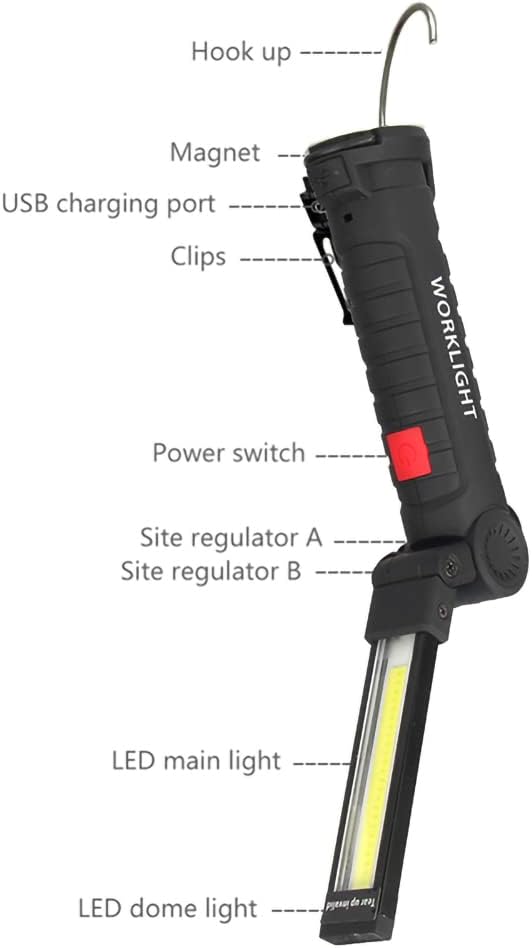 Rechargeable Work Lights, 2PCS LED Work Light, with Magnetic Base and 360¡ã Rotation Stand, 5 Modes COB Bright Flashlights Inspection Light for Car Repair, Home, Garage, Emergency, BBQ, Camping
