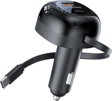 Porodo Dual Port Car Charger, 80cm Retractable Type-C Cable, 47W Total Output, 36W USB-C & USB-A, Fast Charging, Universal Compatibility, 12-24V Input, Safe & Reliable - Black