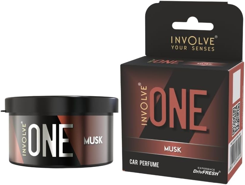 INVOLVE One Musk Car Perfume Fiber – Long Lasting Car Air Freshener for Dashboard & Cup Holder, Odor Eliminator, Solid Fiber Design, 40g