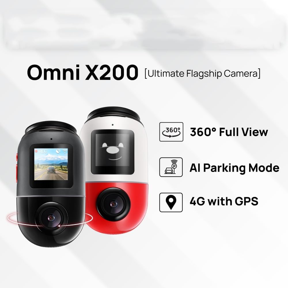 كاميرا السيارة 70mai Omni X200 بسعة 64 جيجابايت باللون الأحمر/الأبيض