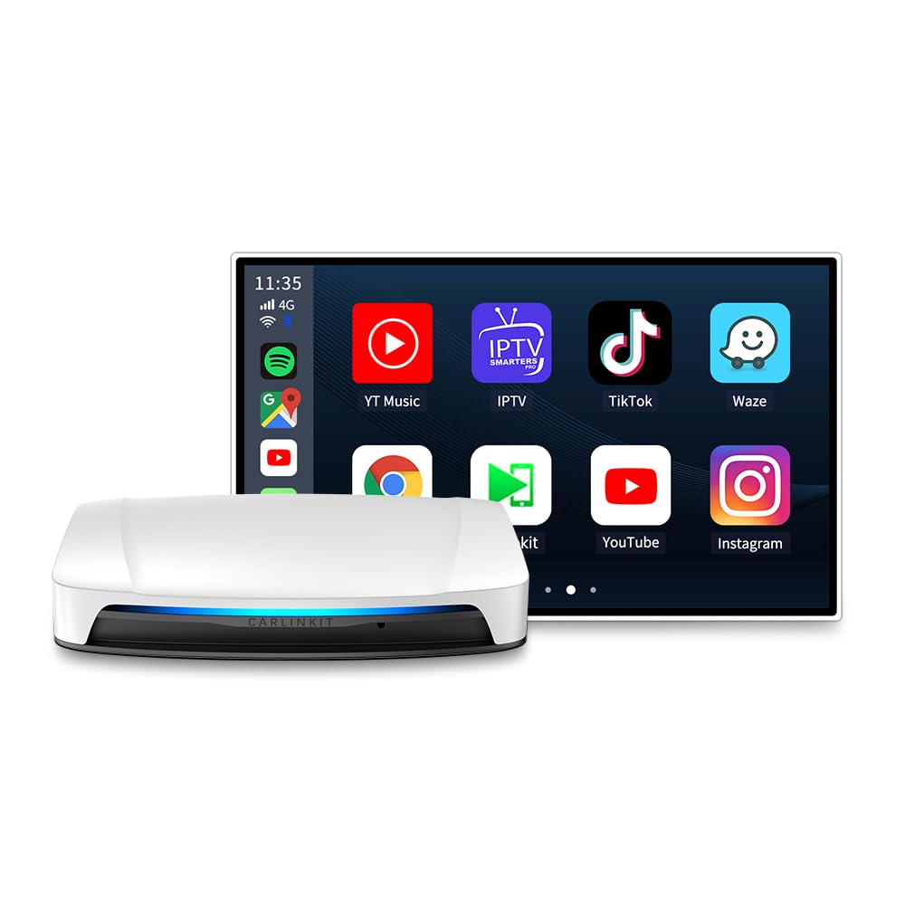 كارلين نت تي بوكس امبينت اندرويد 13 ايه اي بوكس 8GB+128GB، محول كاربلاي لاسلكي 3 في 1 مع اضاءة محيطية RGB وسناب دراغون 6225، نظام ترفيه سيارة مزدوج المناطق بدقة 4K (نتفليكس/شاهد/انغامي)