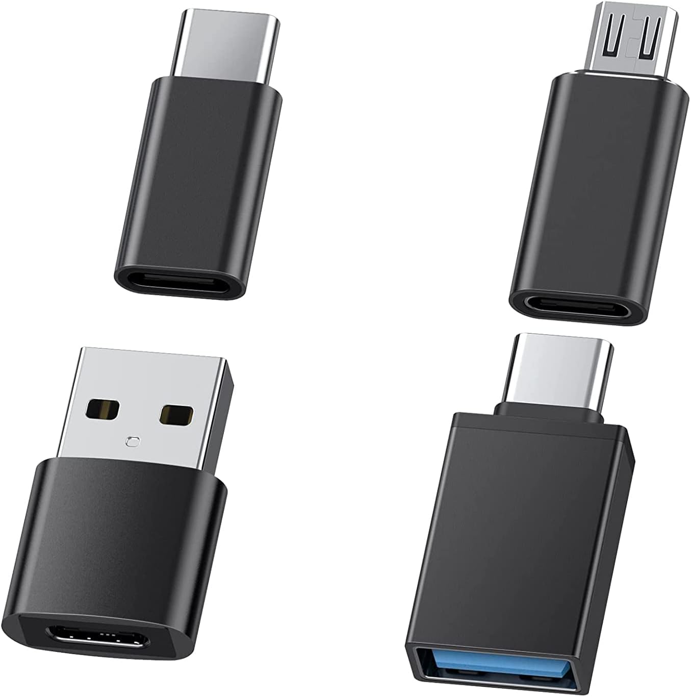USB C to USB Adapter (4 Pack) 3.1 USB C Female to USB Male Adapter, USB C to Micro USB Adapter OTG, Type C Charger Converter Compatible with iPhone, PC, Samsung, iPad, Laptop (Black)
