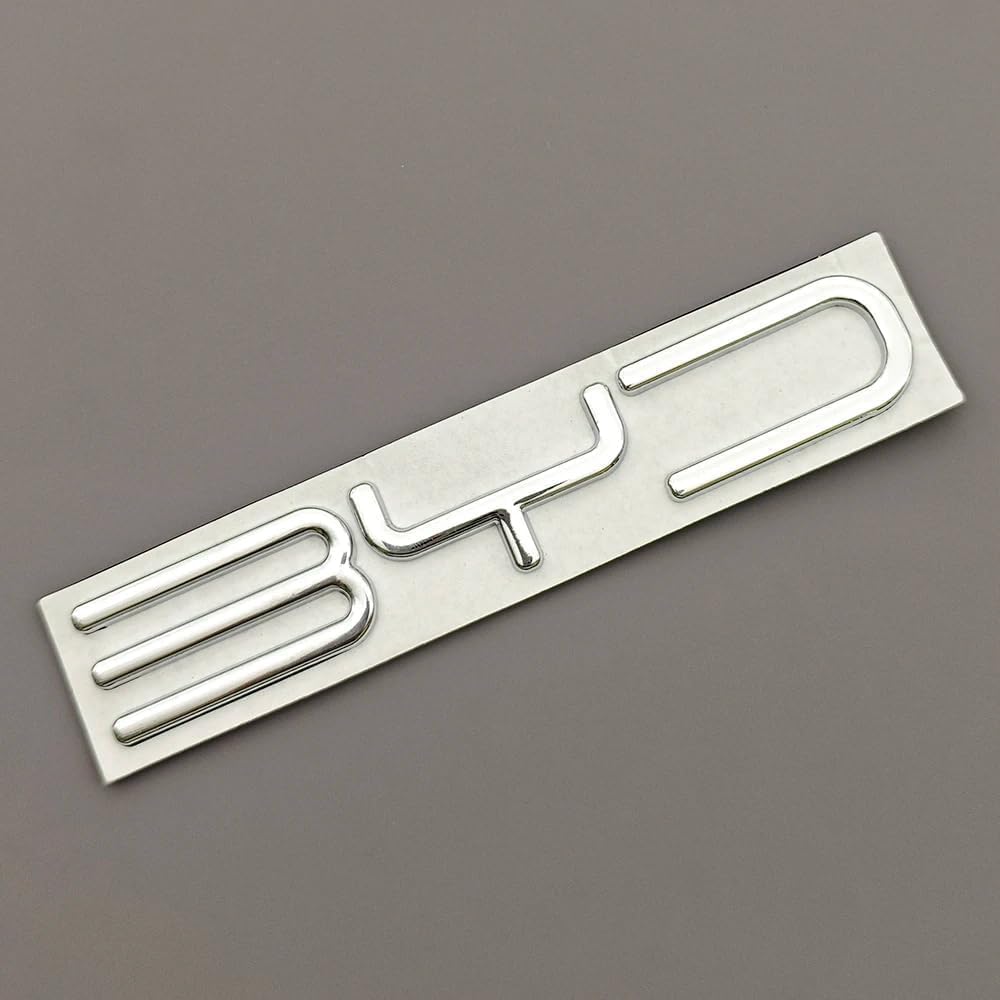 3D Metal Chrome Emblem Badge for BYD Han/Tang/Qin/Song/Yuan/Atto 3/Seal/Dolphin, Silver, 11.5x1.9cm, Waterproof Car Rear Sticker