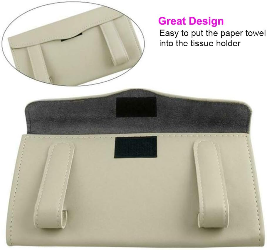 Carstuus Sulfar Car Visor Tissue Holder, Dispenser Hanging Paper Towel Holder Case For Seat Back And Vehicle Side Door, Multi-Use Cover & Truck Decoration Beige
