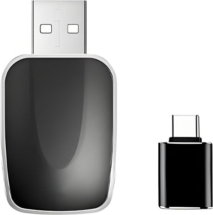 Wireless Car-Play Adapter, 2-in-1 Wired to Wireless Converter for Apple Car-Play and An-droid Auto, Compact Plug and Play with USB-C Adapter for Quick Connection