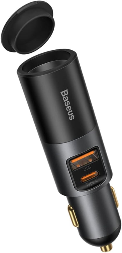 شاحن سيارة USB C 120 واط باسيوس متعدد USB شحن سريع كيو سي 3.0 وبي دي 3.0 30 واط + 30 واط + 60 واط 1 USB، 1 نوع سي ومنافذ توسيع ولاعة السجائر للهواتف الذكية/التابلت/سويتش