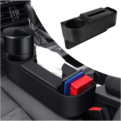 3 in1 Car Seat Gap Filler Organizer with Cup Holder& Car Tissue Holder, Azonee Multipurpose Seat Gap Storage Box, Auto Console Side Storage Box for Drink, Car Organizer Front Seat for Phones, Glasses