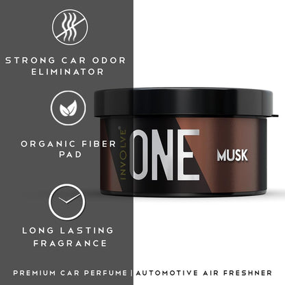 INVOLVE One Musk Car Perfume Fiber – Long Lasting Car Air Freshener for Dashboard & Cup Holder, Odor Eliminator, Solid Fiber Design, 40g