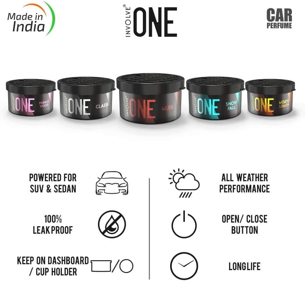 INVOLVE One Musk Car Perfume Fiber – Long Lasting Car Air Freshener for Dashboard & Cup Holder, Odor Eliminator, Solid Fiber Design, 40g