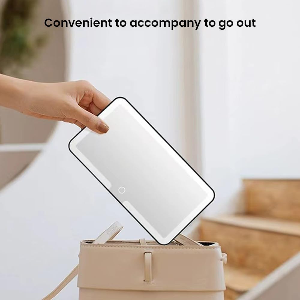 BIGTHREE® Car Sun Visor LED Cosmetic Mirror, Universal Car Mirror Vanity, with 3 Light Modes, Dimmable Touch Control, LED Car Light Up Mirror, Rechargeable Car Makeup Mirror, for all cars