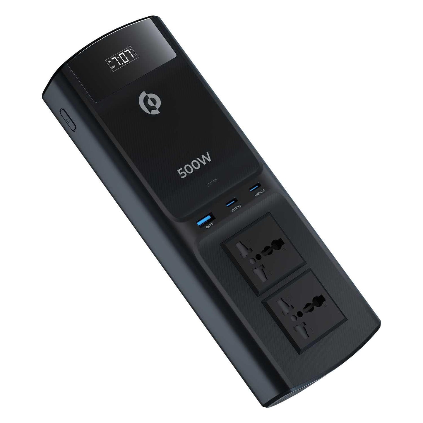 باورلوجي عاكس كهربائي للسيارة 300 واط، منفذان AC، منفذان USB بشحن سريع بقدرة 36 واط، محول قابس مدمج للمركبات، شاشة عرض الجهد، شاحن سيارة للهاتف أو الكمبيوتر المحمول، حماية مدمجة