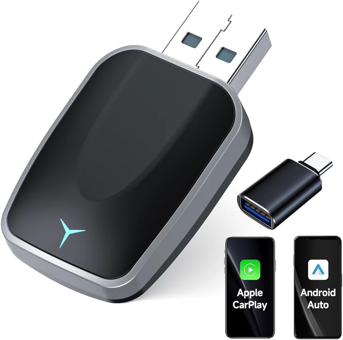 2 in 1 Wireless CarPlay & Android Auto Adapter, Mini Body Built-in Heat Dissipation Chip, Long-Lasting Stability Without Lag, Apple Android Plug Play (Colorful, CarPlay)