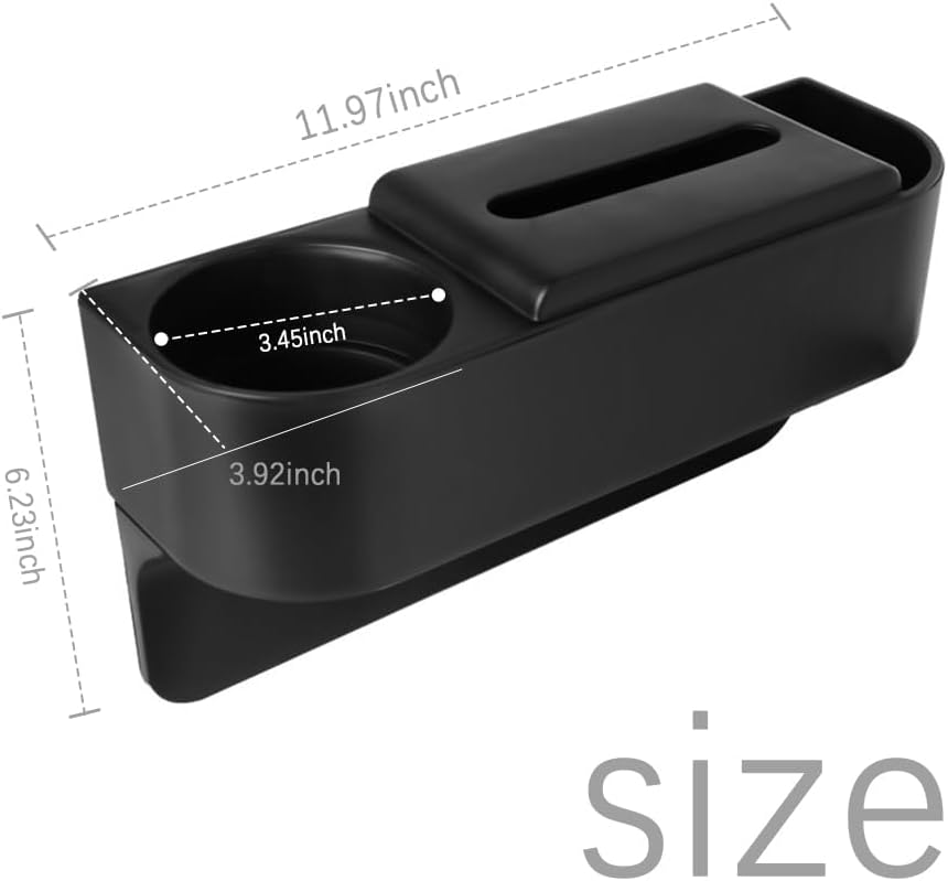 3 in1 Car Seat Gap Filler Organizer with Cup Holder& Car Tissue Holder, Azonee Multipurpose Seat Gap Storage Box, Auto Console Side Storage Box for Drink, Car Organizer Front Seat for Phones, Glasses