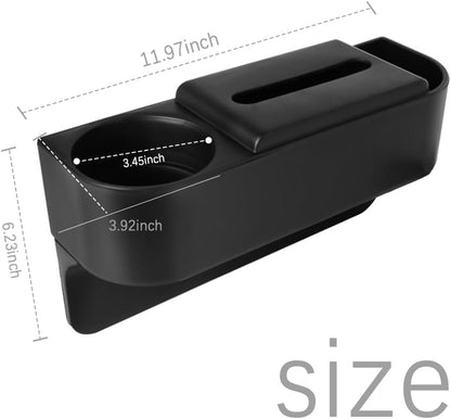 3 in1 Car Seat Gap Filler Organizer with Cup Holder& Car Tissue Holder, Azonee Multipurpose Seat Gap Storage Box, Auto Console Side Storage Box for Drink, Car Organizer Front Seat for Phones, Glasses