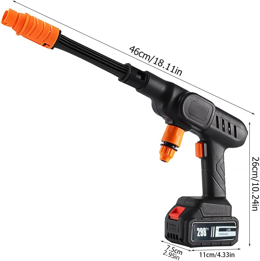 Cordless Pressure Washer Gun - 21V 3000mAh Battery (10Pcs), 9-12M Range, 0-180° Nozzle for Cars/Fences/Boats, Portable Power Cleaner (black)