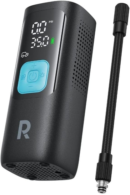 RAVPOWER 3-in-1 Smart Air Compressor with Power Bank & LED Flashlight, Cordless Portable Air Pump for Car, Motorcycle, Bicycle, Auto-Stop, Large LCD Display, Travel Accessories Included, PB1233