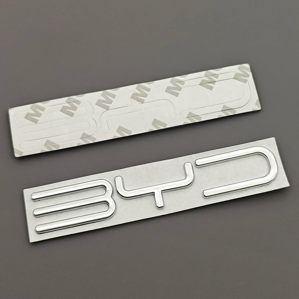 3D Metal Chrome Emblem Badge for BYD Han/Tang/Qin/Song/Yuan/Atto 3/Seal/Dolphin, Silver, 11.5x1.9cm, Waterproof Car Rear Sticker