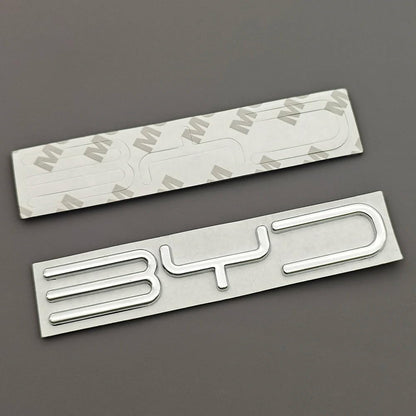 3D Metal Chrome Emblem Badge for BYD Han/Tang/Qin/Song/Yuan/Atto 3/Seal/Dolphin, Silver, 11.5x1.9cm, Waterproof Car Rear Sticker