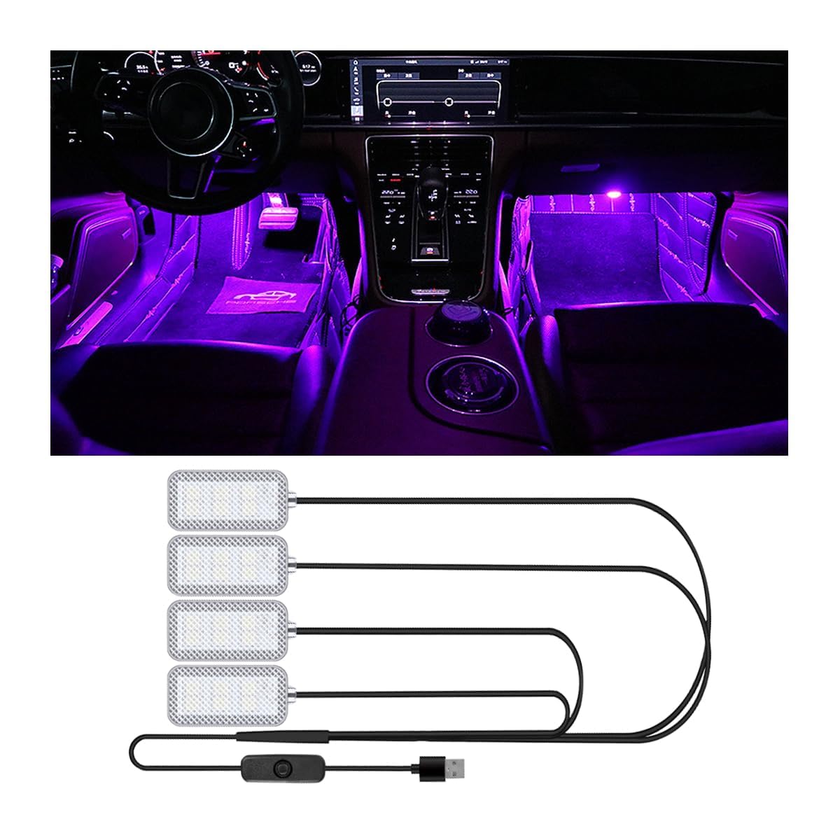 شريط LED داخلي للسيارة من Azonee، شريط LED مقاوم للماء لداخل السيارة، مصابيح قدم محيطة تعمل بمنفذ USB، قابلة للتخصيص بألوان الأزرق الثلجي والأزرق والوردي، سهل التركيب، عالمي للسيارات وسيارات الدفع