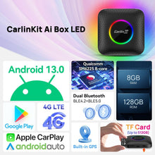 جهاز اندرويد 13 ايه اي بوكس اصدار LED من كارلينكيت، كوالكوم 8 نواة، 8+128GB، محول 3 في 1 مع شبكة 4G خلوية، بث فيديو، جوجل بلاي مدمج، مناسب فقط لسيارات كاربلاي السلكية في المصنع