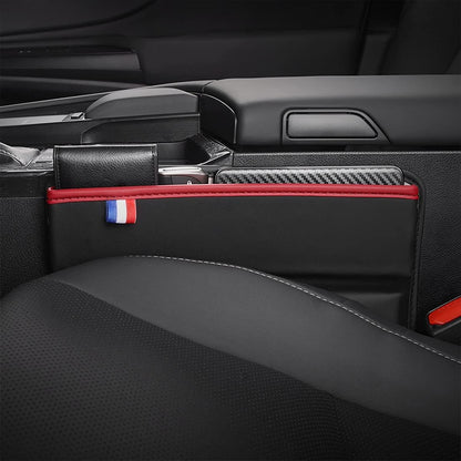 2 Pcs Car Seat Gap Filler Organizers, PU Leather Auto Seat Gap Storage Case, Universal Car Seat Organizer with Charging Hole for Phones, Cards, Keys, Glasses (Black)