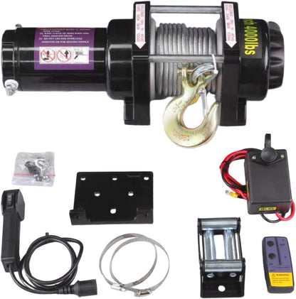 4000Lb Electric Winch 12V, Electric Recovery Winch Kit with Off-Road Waterproof Steel Cable, Suitable for Towing, Off-Road and Rescue of ATV, UTV, Trucks and Trailers, Etc