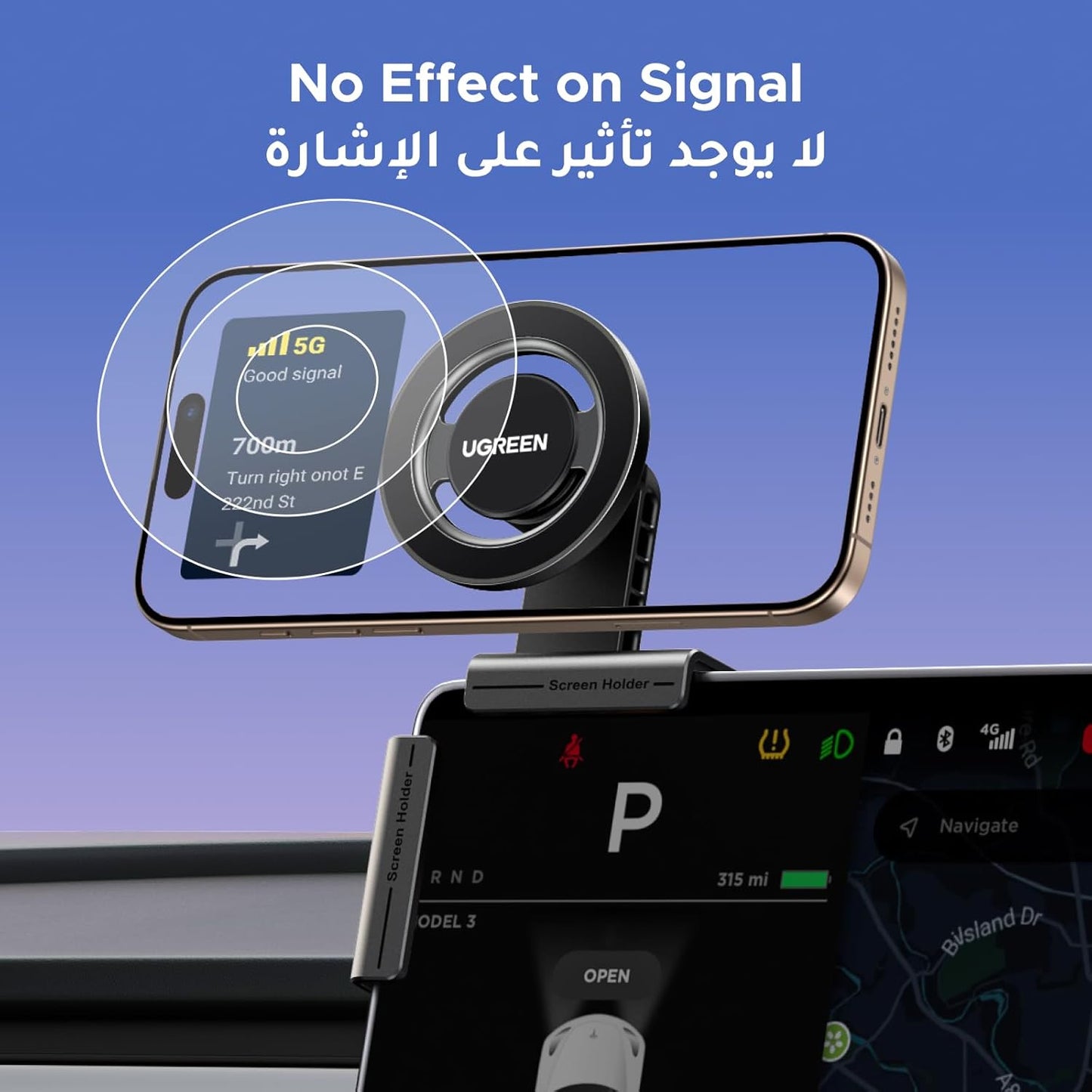 حامل موبايل ماج سيف للسيارة من يوجرين، [18 مغناطيس قوي]، [دوران 360 درجة]، [قفل بنقرة واحدة]، حامل موبايل لتيسلا، مناسب لايفون 16/15/14، سامسونج S25/24/23