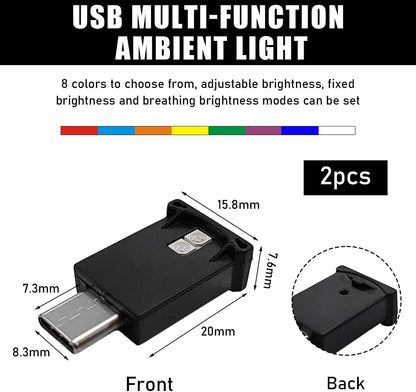 مصباح LED محيطي USB نوع C من بوفتي، مصباح LED صغير 8 الوان RGB، سطوع قابل للتعديل، مصباح جو داخلي للسيارات والمنزل واللابتوب واجزاء الاضاءة وملحقات السيارات