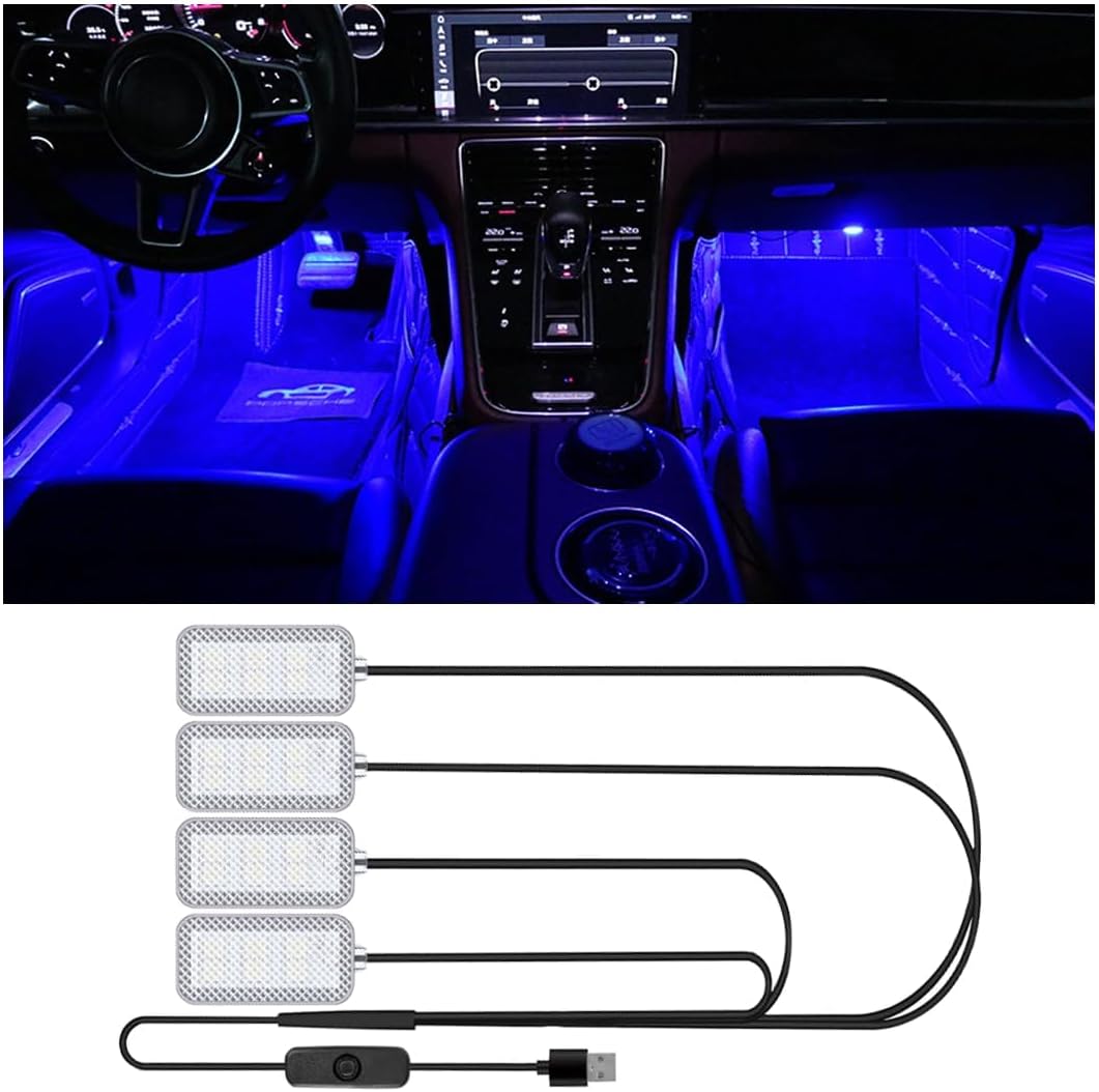 شريط LED داخلي للسيارة من ازوني، شريط LED مقاوم للماء لداخل السيارة، اضواء محيطة تعمل بمنفذ USB، الوان قابلة للتخصيص، سهل التركيب، عالمي للسيارات وسيارات الدفع الرباعي والمركبات الترفيهية (ازرق داكن 5 فولت)