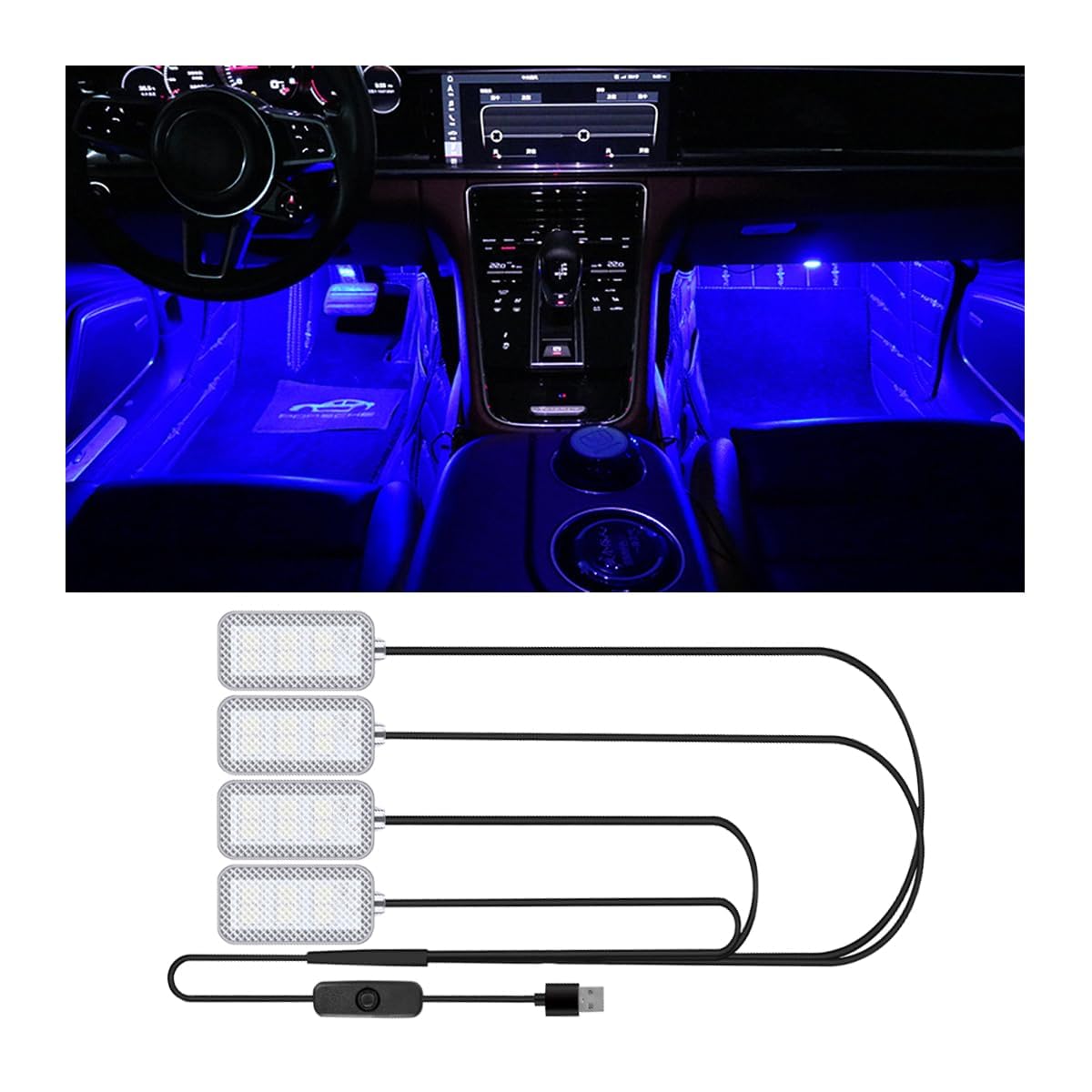 شريط LED داخلي للسيارة من Azonee، شريط LED مقاوم للماء لداخل السيارة، مصابيح قدم محيطة تعمل بمنفذ USB، قابلة للتخصيص بألوان الأزرق الثلجي والأزرق والوردي، سهل التركيب، عالمي للسيارات وسيارات الدفع