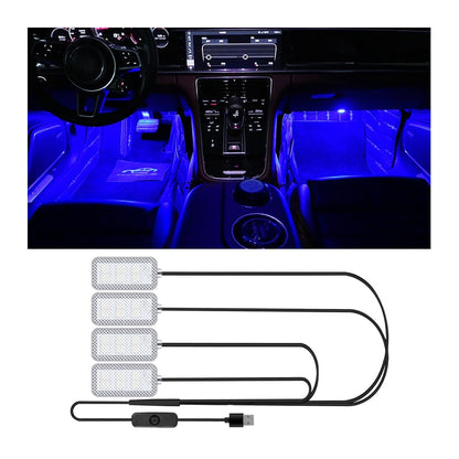 شريط LED داخلي للسيارة من Azonee، شريط LED مقاوم للماء لداخل السيارة، مصابيح قدم محيطة تعمل بمنفذ USB، قابلة للتخصيص بألوان الأزرق الثلجي والأزرق والوردي، سهل التركيب، عالمي للسيارات وسيارات الدفع