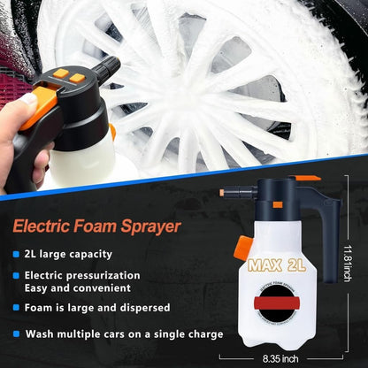 Electric Foam Sprayer 2L with USB Charging - Pressurized Car Wash Foam Cannon for Home & Auto Detailing, No-Scratch Cleaning for Vehicles, Windows, Pets - Portable 2 Liter Foam Blaster