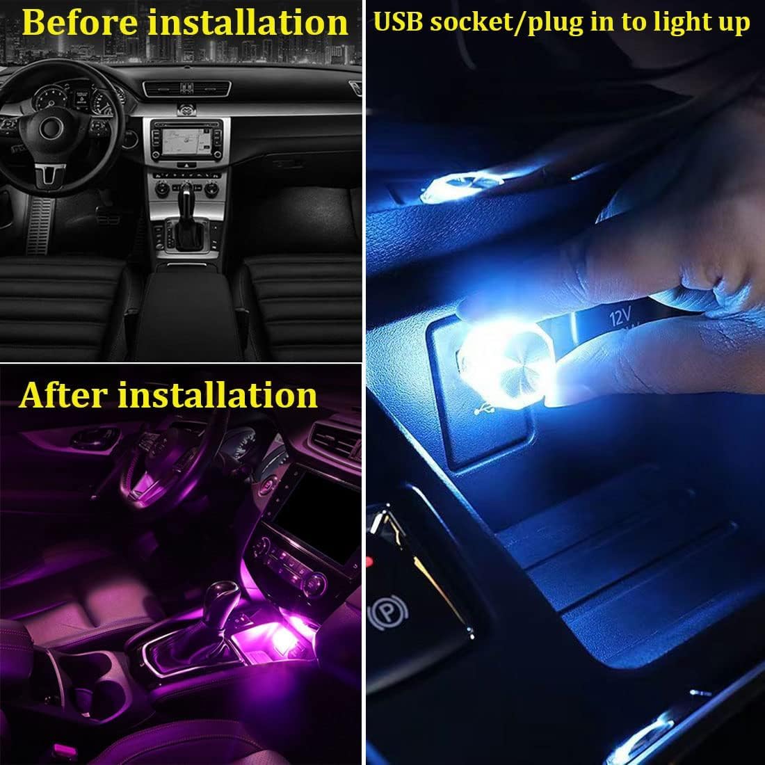 5 Pcs USB Car Ambient Lighting, USB Strobe LED Light, Plug in LED Interior Light for Cars, RGB Portable Ambient Lighting for Cars, Laptops, Night Lights and Extra USB Plugs Decoration