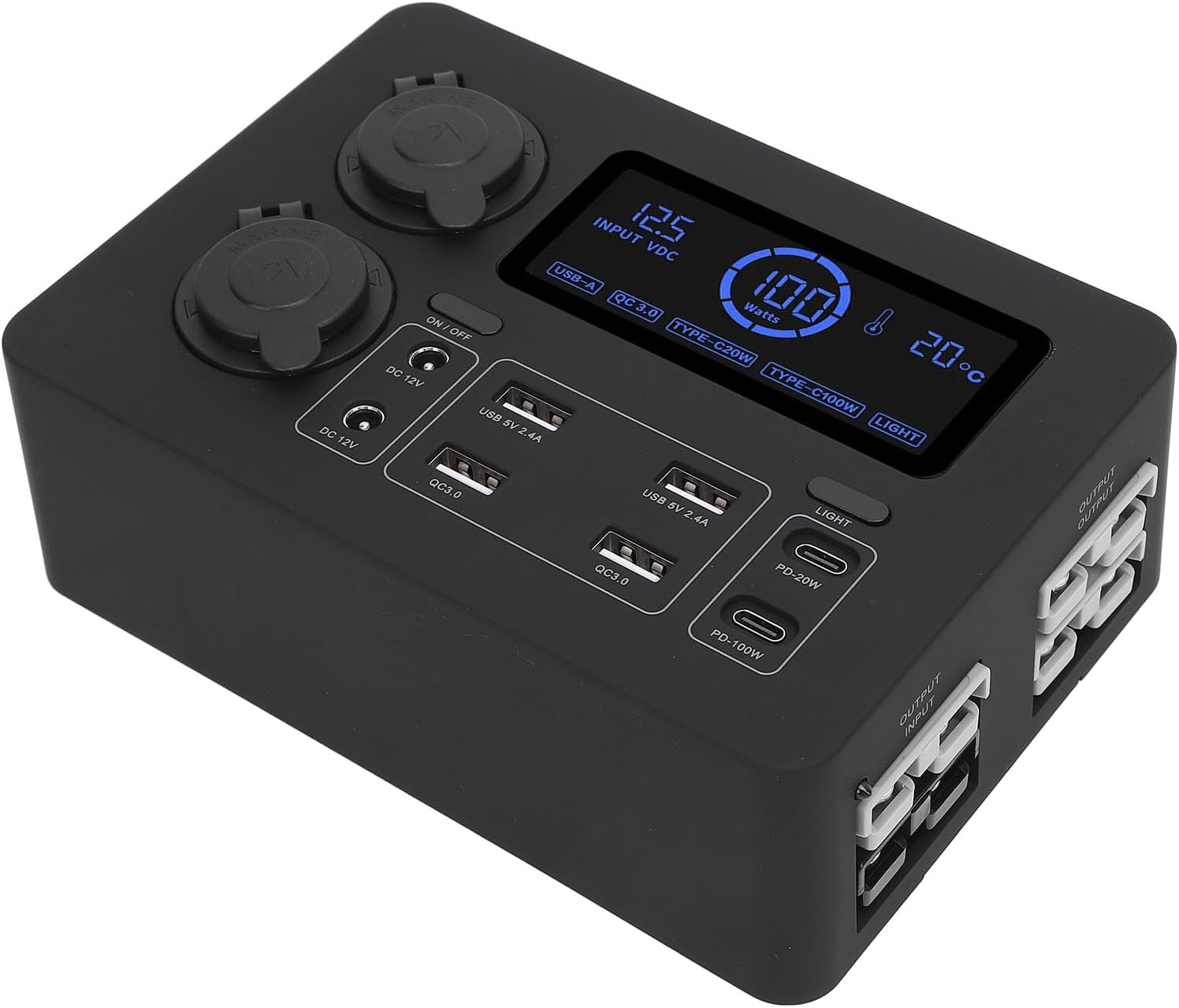 صندوق طاقة صغير للقارب 12 فولت من لوكيوت، شاشة LCD 100 واط بمنفذ USB C QC3.0 مع 4 منافذ لقارب ار في والسيارة وسيارات الدفع الرباعي والتخييم والصيد