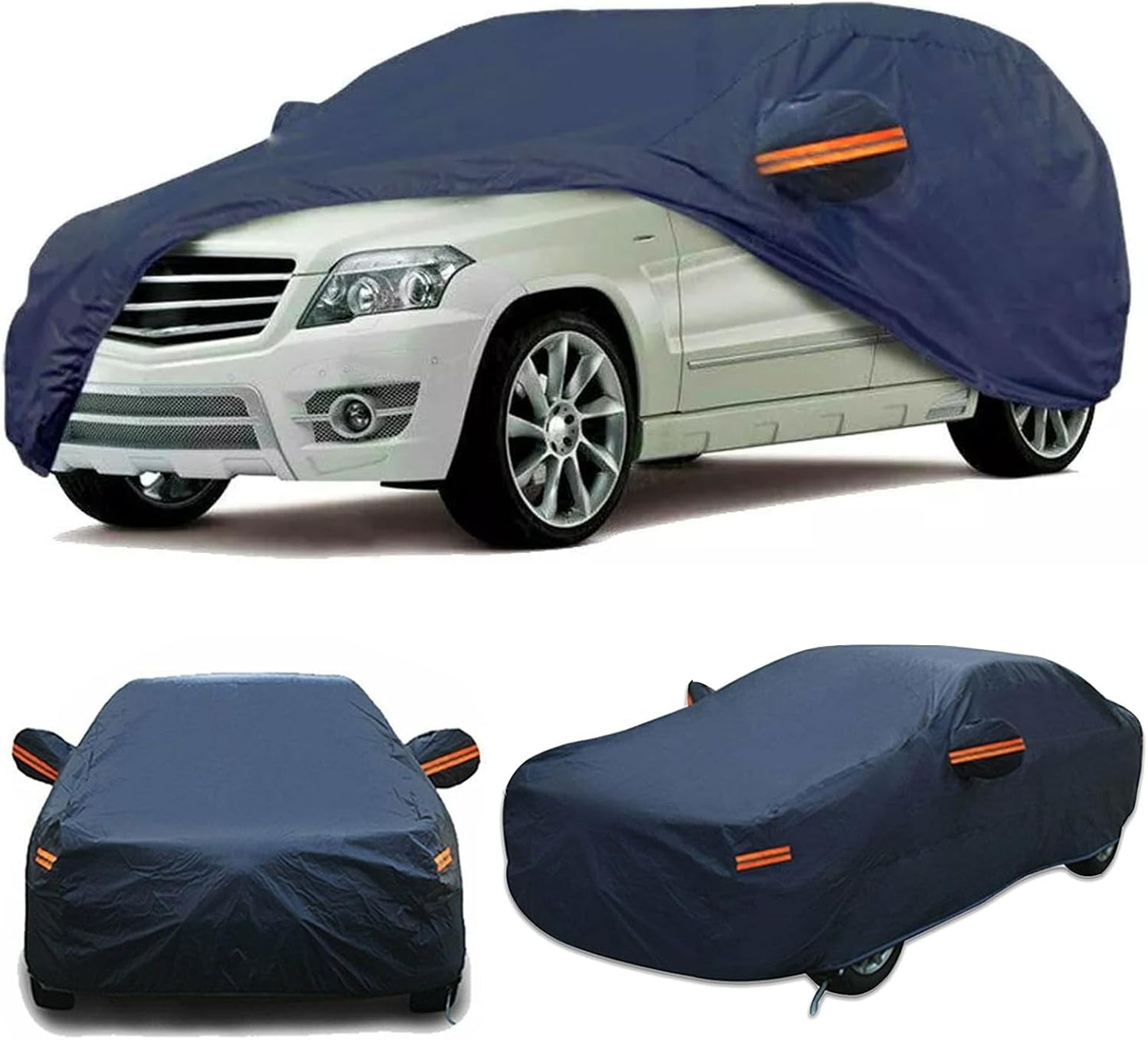 SUV Full Car Cover WaterproofDustproof, UV Protection, Windproof,Sunproof, Scratch-Resistant, BreathableT190 Oxford Fabric with Reflective Stripfor Outdoor & indoor Use -Fits Most SUVs (SUVs, 210.6")