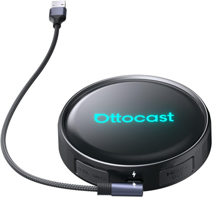 Ottocast P3 Pro OttoAibox Smart AI Car Box with Voice Assistant, Wireless CarPlay & Android Auto, HDMI Out, 5G WiFi Bluetooth 6, Cloud SIM, Split-Screen, Android 13 System