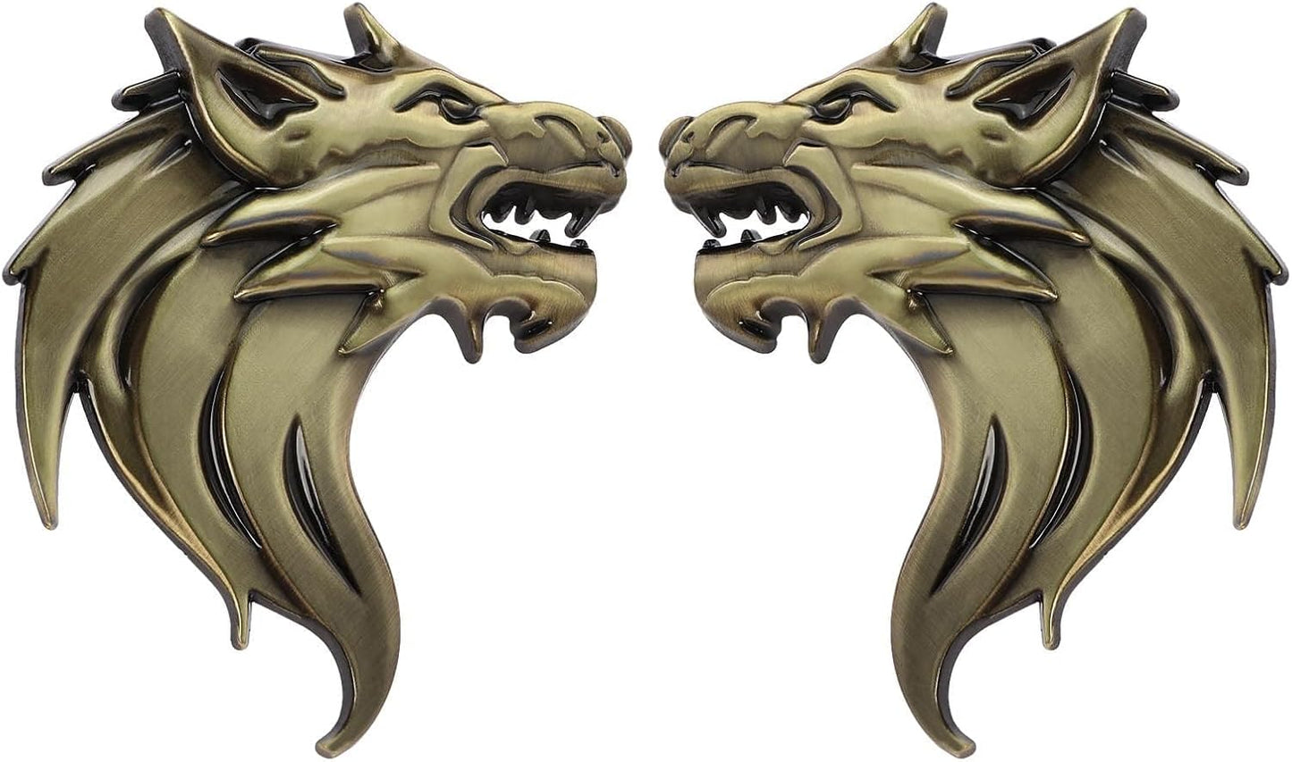 Bukela 3D Metal Car Stickers,Wolf Head Decals Emblem,Car Motorcycles Styling Emblem (Bronze)