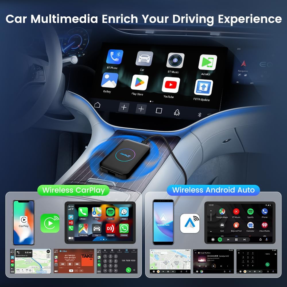 Carlinkit Tbox LITE S (ترقية)، صندوق Android Ai فائق 4 في 1 مع مخرج HDMI 4 + 32 جيجابايت، يأتي مع متجر Google Play / Netflix / نظام ترفيهي داخل السيارة، معتمد من Google GMS