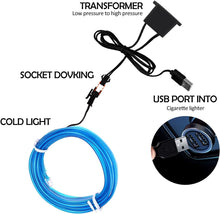 Interior Car LED Strip Lights, USB Auto Neon Light Strip with Sewing Edge, 5m Neon Light 5V with Fuse Protection, Car Ambient Lighting Kits (Blue)