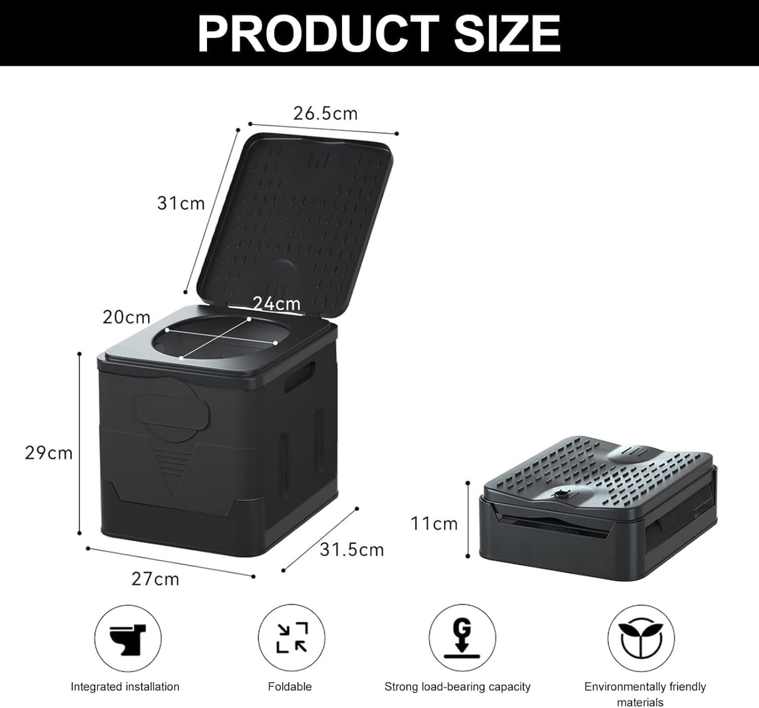 Portable Foldable Car Toilet, Collapsible Camping Porta Potty with Waste Bags& Lid, Outdoor Emergency Commode&Trash Can&Stool for Adults & Kids, Easy Setup for Hiking Fishing Travel Traffic Jams Trips
