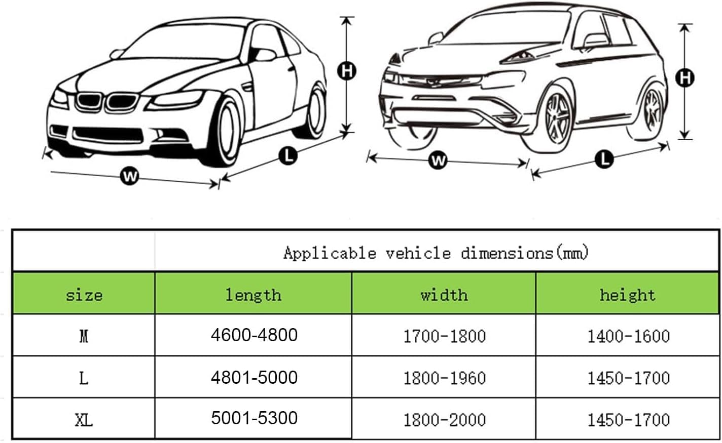Full Car Cover, All Weather, Heavy Duty Car Covers for Rain Sun UV Protection With Door Zipper, Fits For BMW, Benz ，Lexus，Toyota，Sedans Other Car，Fits Sedan Length 4.5-5.3m (L)