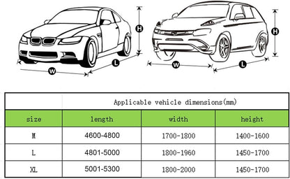Full Car Cover, All Weather, Heavy Duty Car Covers for Rain Sun UV Protection With Door Zipper, Fits For BMW, Benz ，Lexus，Toyota，Sedans Other Car，Fits Sedan Length 4.5-5.3m (L)