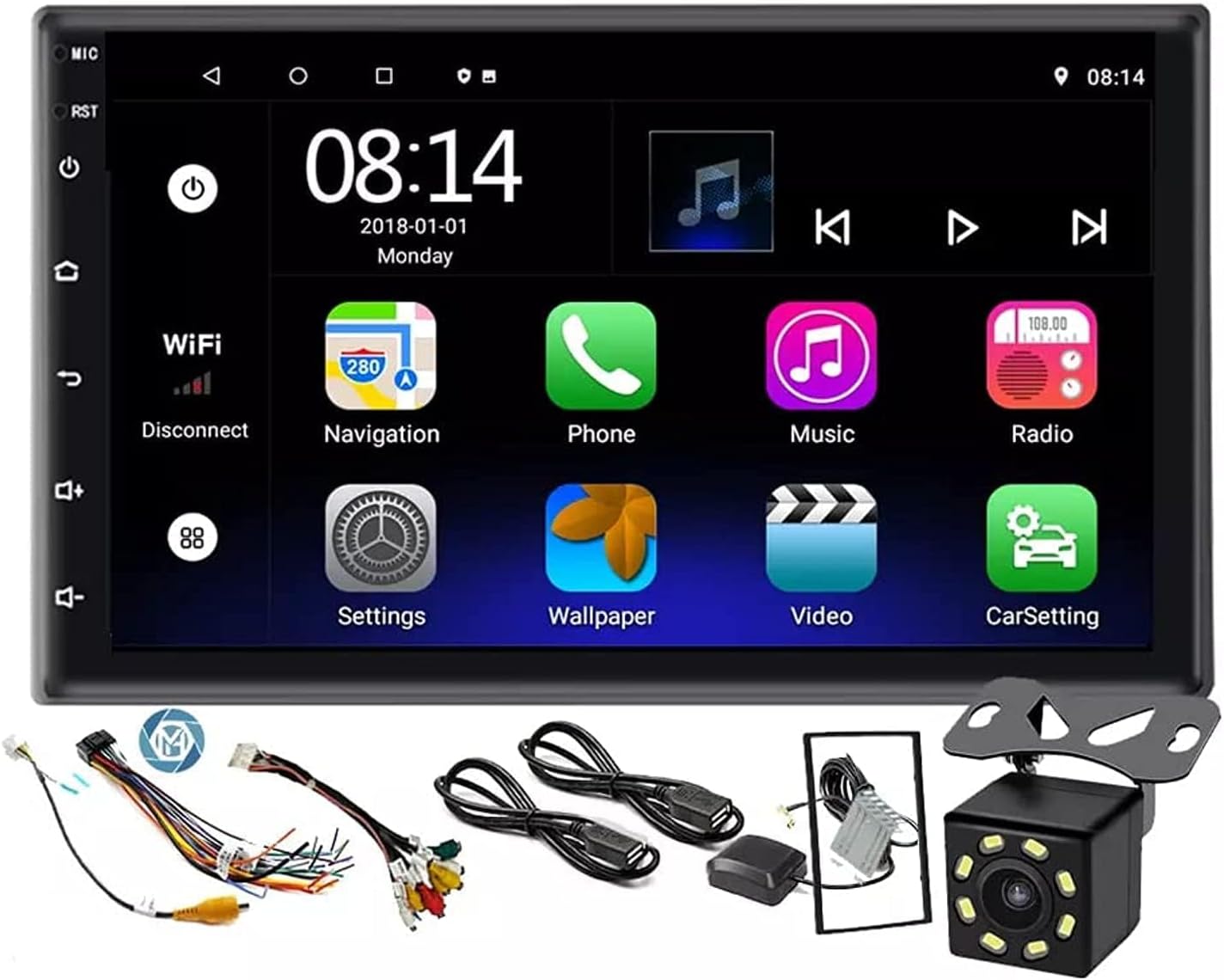 ستيريو سيارة اندرويد مزدوج بشاشة لمس HD 1080P مقاس 7 انش ونظام اندرويد 11 مع نظام تحديد المواقع+نافي+هاي فاي+واي فاي+بلوتوث+RDS+راديو اف ام/ميرور لينك، USB مزدوج مع كاميرا احتياطية (7 انش-(1G+16G))