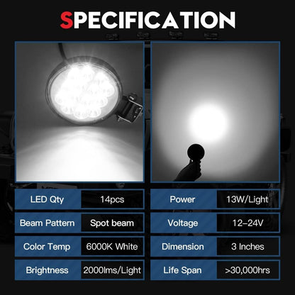 LED Fog Lights, Round 3 Inch Slim Pods Spot White Driving Reverse Small Circle Work Light Bar Kit for Jeep Truck Off-Road ATV UTV SUV Car Motorcycle Boat Tractor Hood Bumper Mount (2 Pack)
