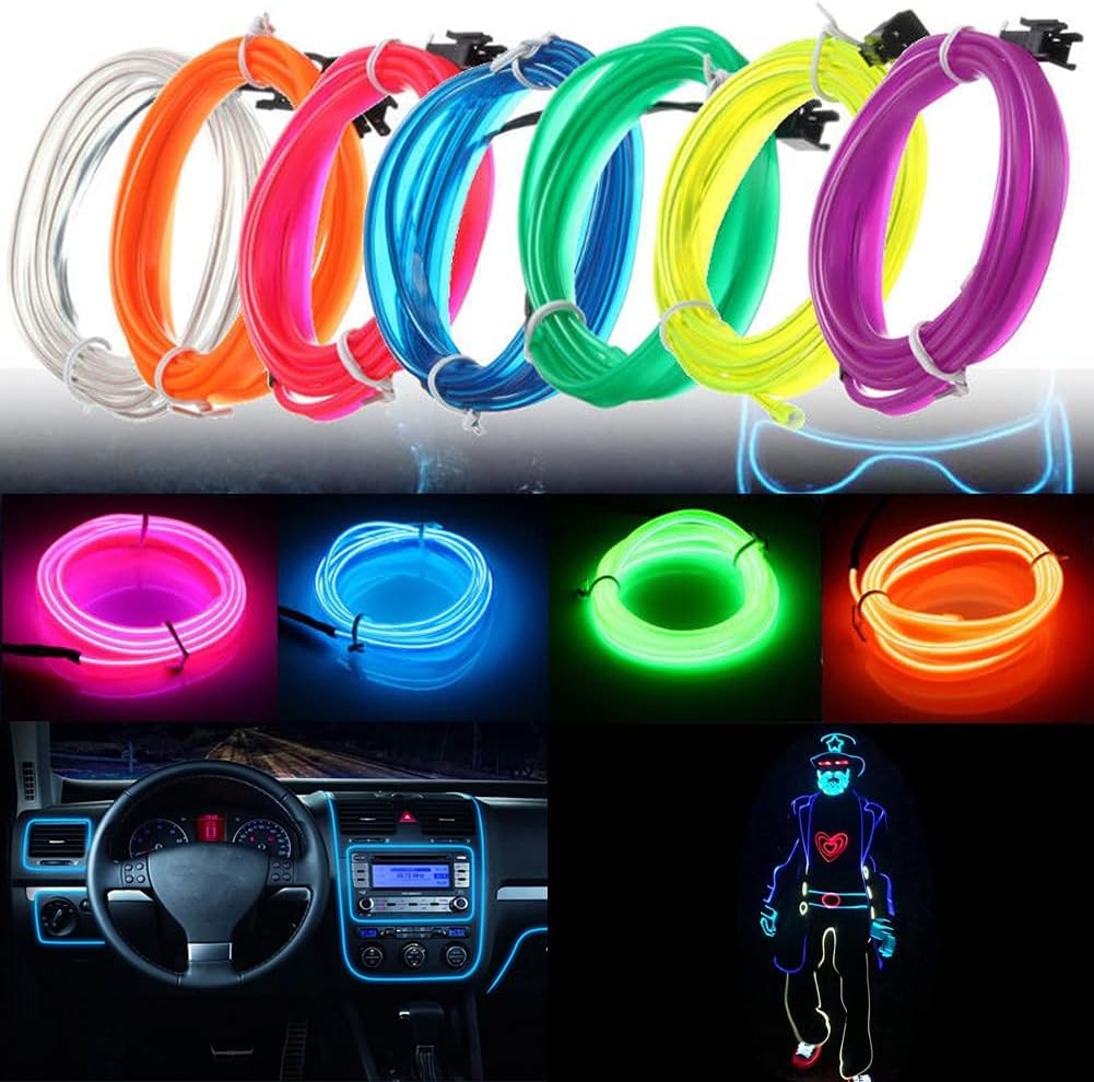 شريط إضاءة LED داخلي للسيارة من اي ال واير، ضوء نيون بارد بمنفذ USB مع حافة 6 ملم، مجموعة إضاءة محيطة للديكور الداخلي للسيارة، ديكورات الحديقة من ميكنج تيك (5 متر/16.4 قدم، أزرق فاتح)