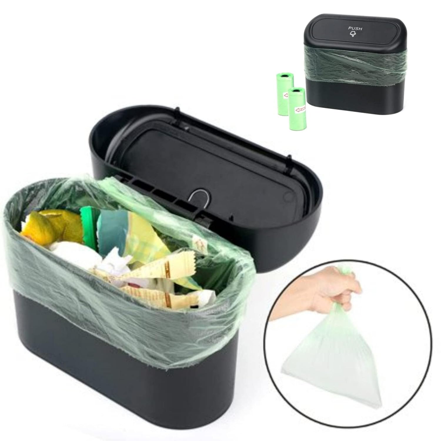 SUPINE 2-Pack Car Trash Can with 30 Disposable Bags – Leak-Proof Vehicle Garbage Bin for Car,Kitchen, Bathroom, Office,Desktop&Outdoor Use – Multi-Purpose Waste Container Organizer